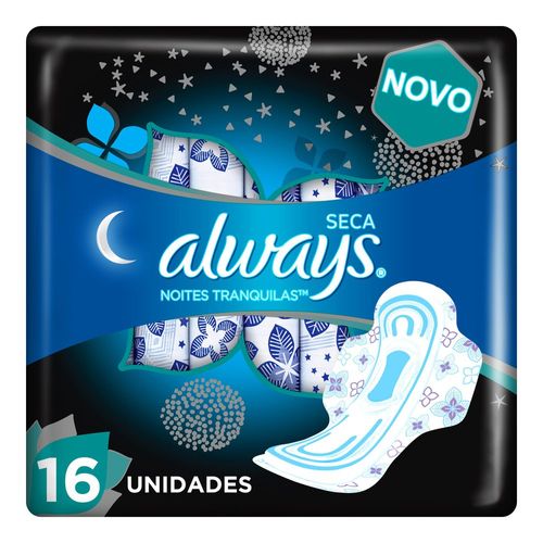 Absorvente com Abas Seca Always Noturno G Pacote 16 Unidades Grátis 2 Absorventes