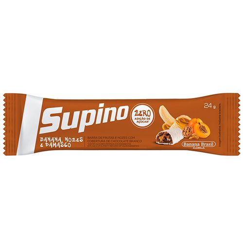 Barra de Frutas Banana, Nozes e Damasco Cobertura Chocolate Branco sem Adição de Açúcar Supino Pacote 24g