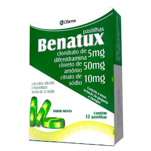 Pastilhas para Garganta Benatux Sabor Menta 12 unidades