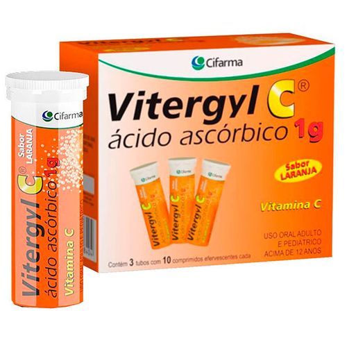 Vitergyl C Sabor Laranja 1g 30 Comprimidos Efervescentes