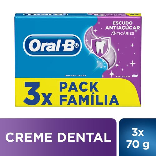 Pack Creme Dental Menta Suave Oral-B Escudo Antiaçúcar Caixa 3 Unidades 70g Cada Família