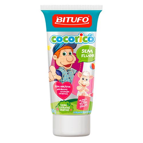 Gel Dental Infantil Cocoricó 100g Tutti-Frutti Sem Flúor Bitufo Cuidado Suave