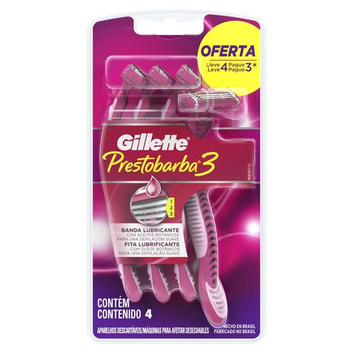 Kit Aparelho Barbear Descartável Prestobarba 3 Fem - Leve 4 Pague 3 - Gillette Prestob3