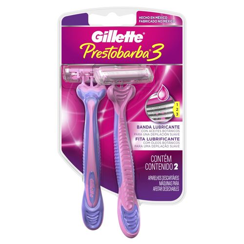 Kit Aparelho Barbear Descartável Prestobarba 3 Regular Fem 02Un - Gillette Prestob3