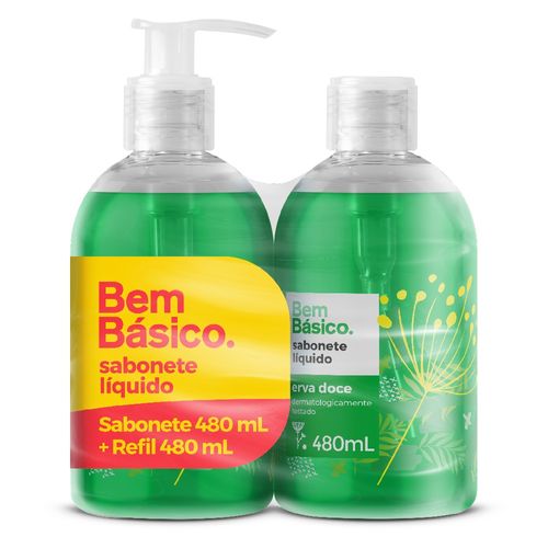 Kit Sabonete Líquido Erva Doce 480 ml com 2 unidades Bem Básico