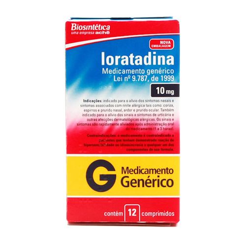 Loratadina 10mg - Genérico Biosintética - 12 comprimidos