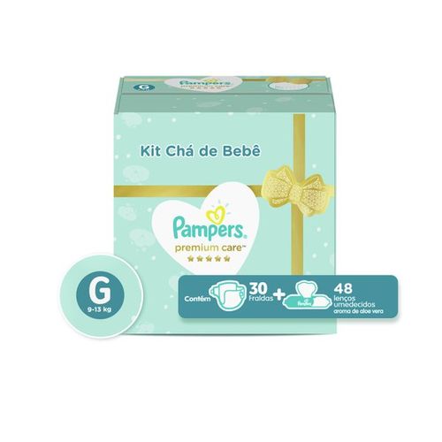 Kit Fralda Pampers Premium Care G 30 Un + Lenços Umedecidos Aloe Vera 48 Un