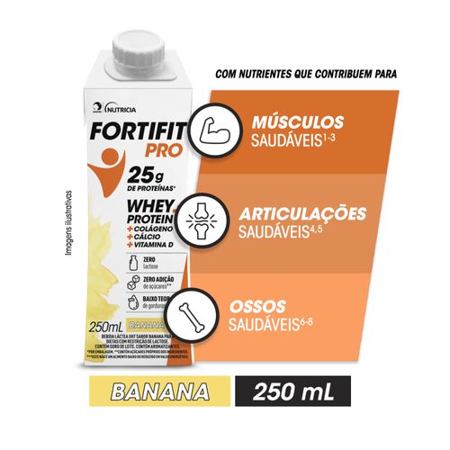Bebida Láctea PRO Banana 250 mL Whey Colágeno Cálcio 25g Proteína Fortifit