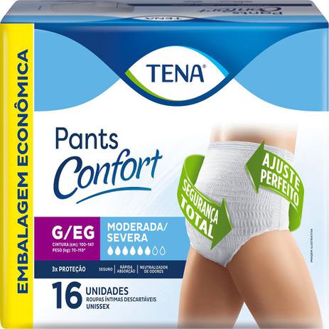 Roupa Íntima Descartável Unissex Tena Pants Confort G/EG Pacote 16 Unidades Embalagem Econômica