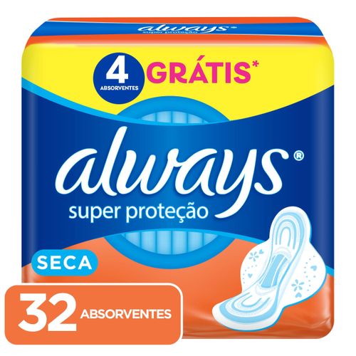 absorvente Always Super Proteção Seca Com Abas 32 un - Always