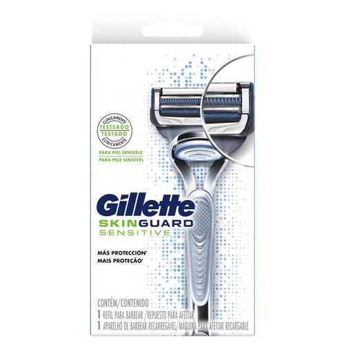 Aparelho Recarregável e Carga para Barbear Gillette Skinguard Sensitive