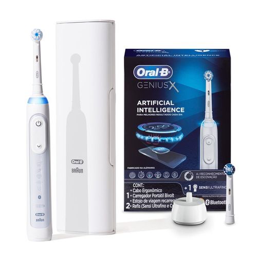 Escova Elétrica Recarregável Oral-B Genius X Bivolt + 2 Refis Sensi Ultrafino e CrossAction
