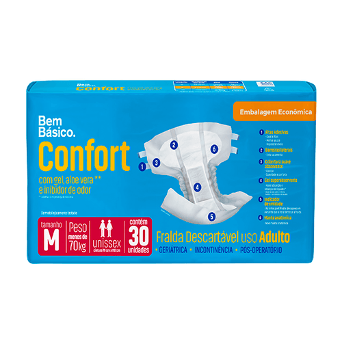 FRALDA BEM BÁSICO CONFORT M  C/ 30 UNIDADES