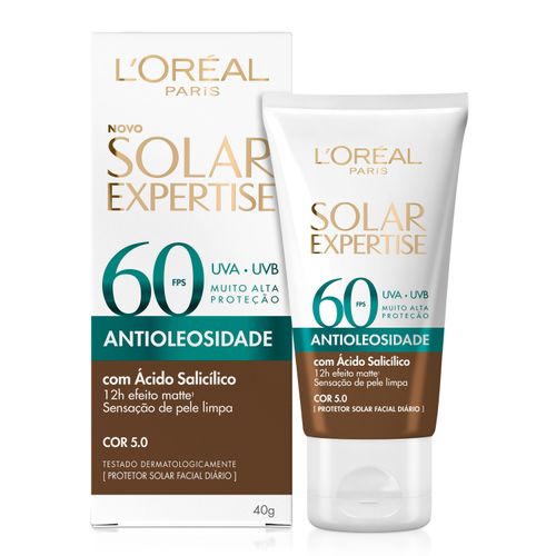 Protetor Solar Facial L'Oréal Paris Solar Expertise Antioleosidade FPS 60 Cor Negra FPS 60, 40g