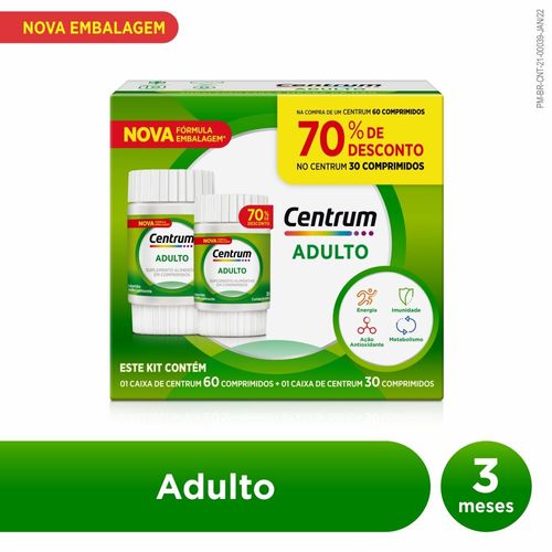 Kit Centrum Multivitaminico adulto com Vitaminas de A a Z,  30 + 60 Comp.