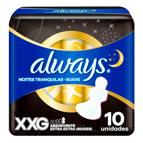 Always Noites Tranquilas Suave XXG - Absorvente Noturno Hiper Longo (10 unidades)