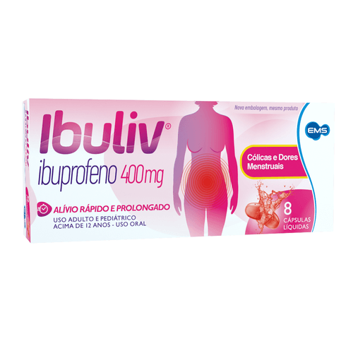 Analgésico Ibuprofeno Ibuliv Ems 400mg Cápsula Líquida 8 Unidades