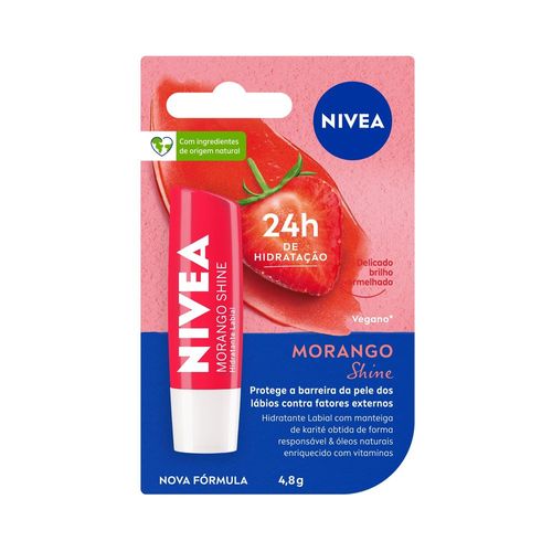 NIVEA Hidratante Labial Morango Shine Hidratação Prolongada 4,8 g