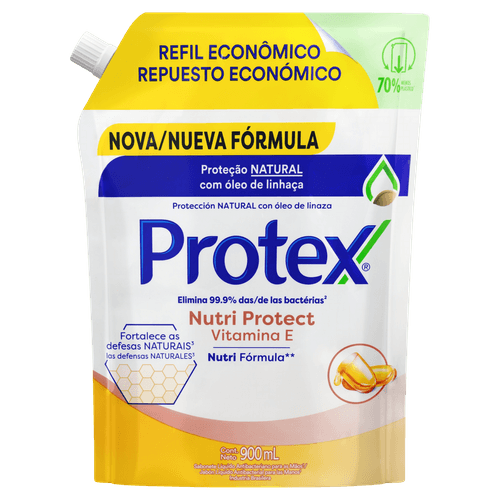Sabonete Líquido para as Mãos Antibacteriano Protex Nutri Protect Vitamina E Sachê 900ml Refil Super Econômico