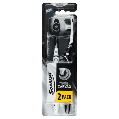 Escova Dental Macia Infusão de Carvão Sorriso Branco Irresistível Cabeça Normal 2 Unidades