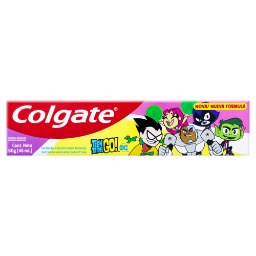 Gel Dental Infantil com Flúor Morango Teen Titans Go! Colgate Caixa 60g