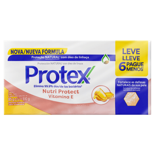 Pack Sabonete Barra Antibacteriano Protex Nutri Protect Vitamina E Envoltório 510g Leve 6 Pague Menos