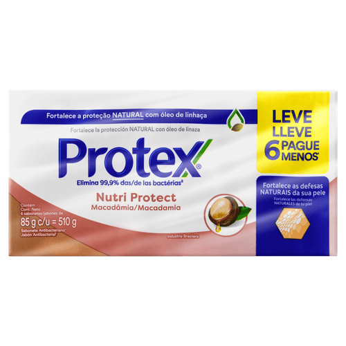 Pack Sabonete Barra Antibacteriano Macadâmia Protex Nutri Protect Envoltório 510g Leve 6 Pague Menos