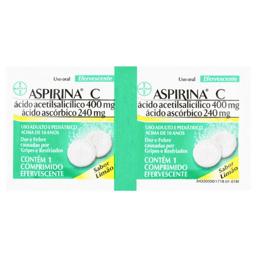 Aspirina C Limão Bayer Envelope 2 Comprimidos Efervescentes