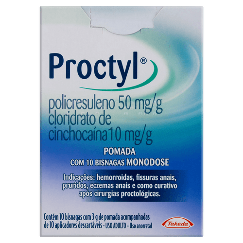 Pomada Proctyl 50mg/g + 10mg/g Takeda 3g Pomada de Uso Retal 10 Aplicadores