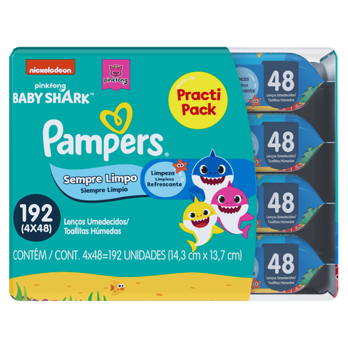 Lenço Umedecido Pampers Splash Baby Shark C/ 192 Unidades