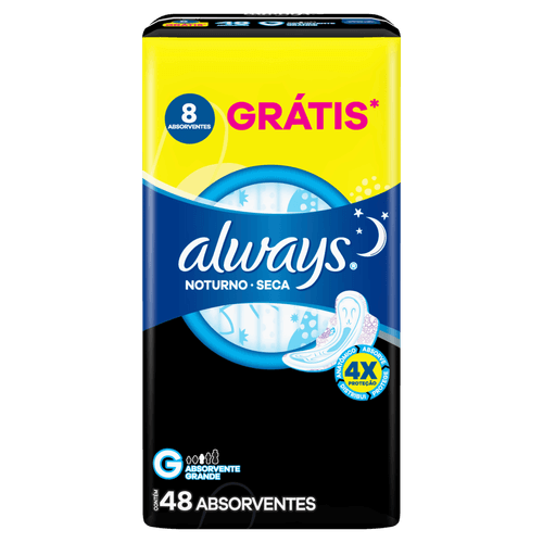 Absorvente Always Noturno Seca com Abas G - 48 unidades