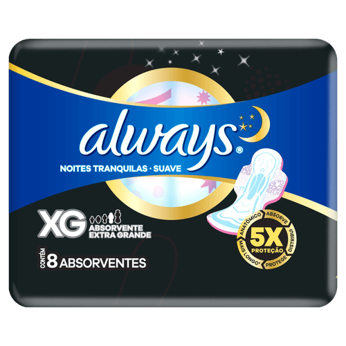 Absorvente Always Noites Tranquilas Suave com Abas XG - 8 unidades