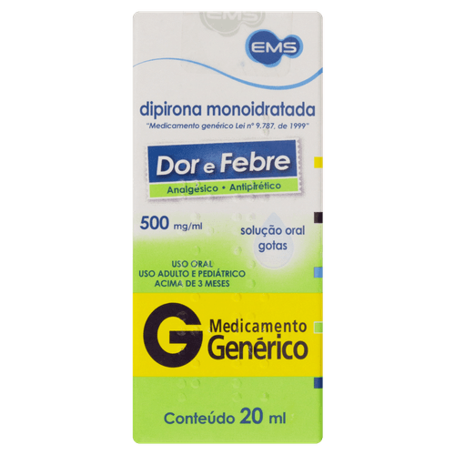 Dipirona Sodica 500mg Solução Oral 20ml - Genérico - Ems