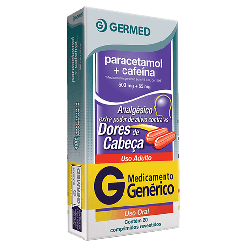 Paracetamol + Cafeina 500 + 65mg 20 Comprimidos Revestidos - Genérico - Germed