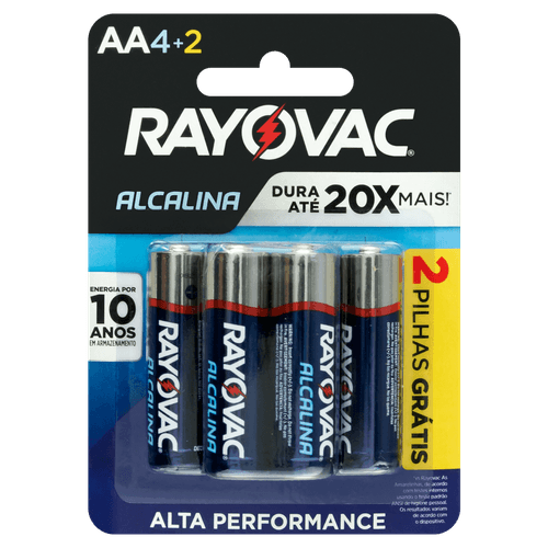 Pilha Alcalina AA Rayovac 6 Unidades 1,5V Grátis 2 Pilhas