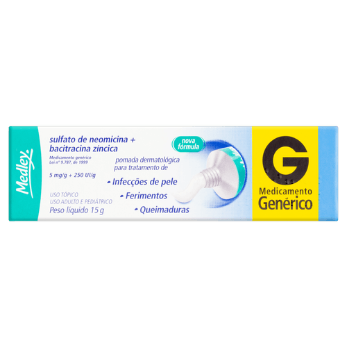 Pomada Dermatológica Sulfato de Neomicina 5mg + Bacitracina Zíncica Medley 15g