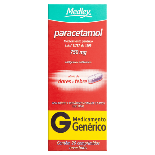 Paracetamol 750mg 20 Comprimidos Revestidos - Genérico - Medley