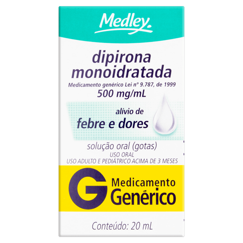 Solução Oral Dipirona 500mg/ml Genérico Medley C/ 20ml