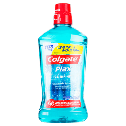 Enxaguante Bucal Zero Álcool Ice Infinity Colgate Plax Frasco Leve 1000ml Pague 700ml