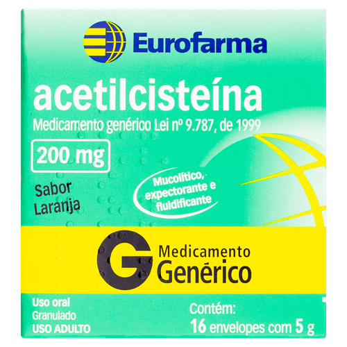 Acetilcisteina 200mg 5g 16 Saches - Genérico - Eurofarma