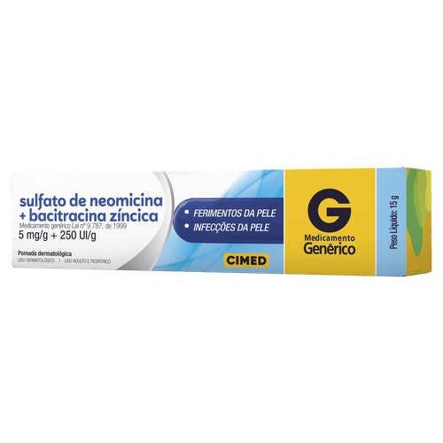 Sulfato Neomicina + Bacitracina Zincica 5mg + 250Ui/Pomada Dermatológico 15g - Genérico - Cimed