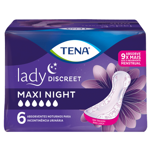 Absorvente sem Abas para Incontinência Urinária Tena Lady Discreet Maxi Night Pacote 6 Unidades