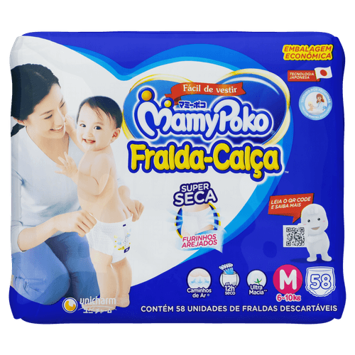 Fralda Descartável Infantil Super Seca Calça MamyPoko M Pacote 58 Unidades Embalagem Econômica