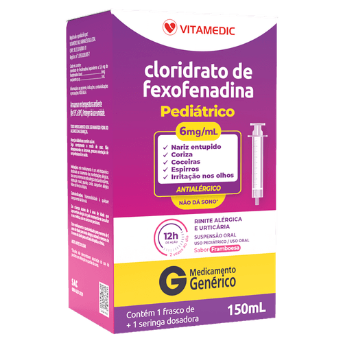 Antialérgico Cloridrato de Fexofenadina 6mg Vitamedic Genérico 150ml