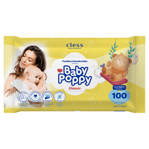 Toalhas Umedecidas Baby Poppy 100Un - Cless