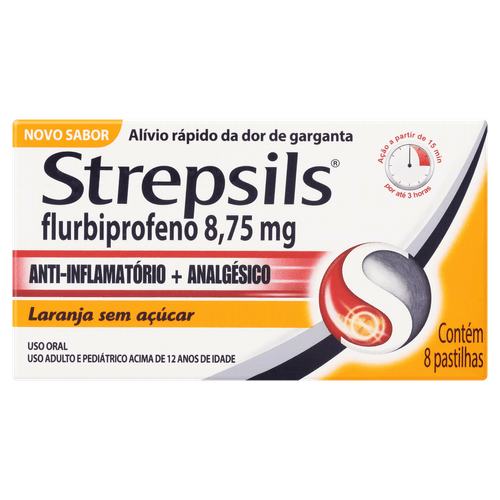 Pastilha para Garganta Flurbiprofeno Strepsils 8,75mg 8 Unidades