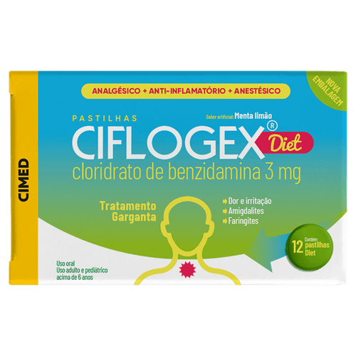 Pastilhas para Garganta Ciflogex Diet - Menta/Limão - 12 unidades