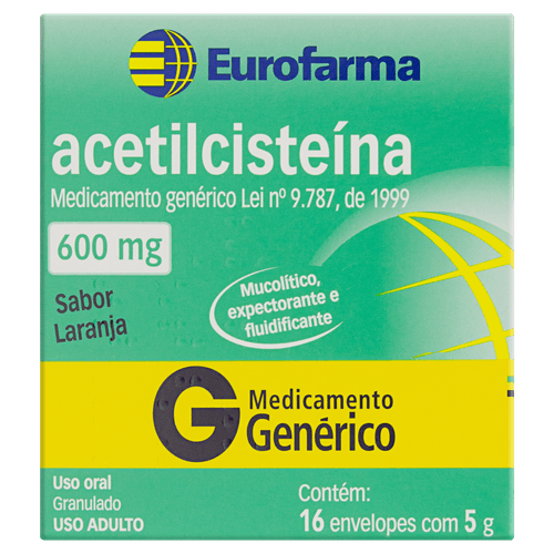 Acetilcisteína 600mg - 16 Envelopes / 5g cada - Eurofarma