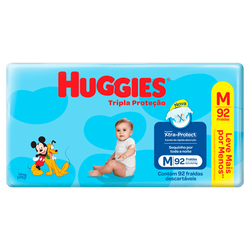 Fralda Descartável Infantil Huggies Tripla Proteção M Pacote - 92 Unidades
