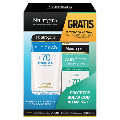 Kit Protetor Solar Corporal Neutrogena Sun Fresh FPS70 200ml + Facial FPS70 40g